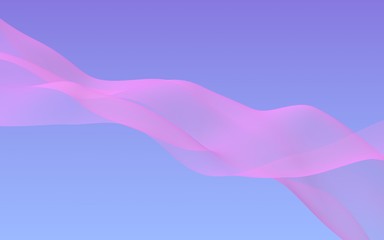 Pink wave on blue sky abstract background. Fluttering pink scarf. Waving on wind pink fabric. 3D illustration