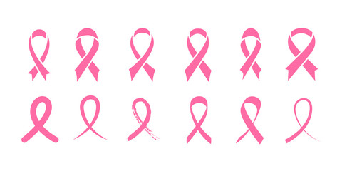 Set of pink ribbons. Vector icon.