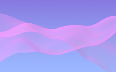 Pink wave on blue sky abstract background. Fluttering pink scarf. Waving on wind pink fabric. 3D illustration