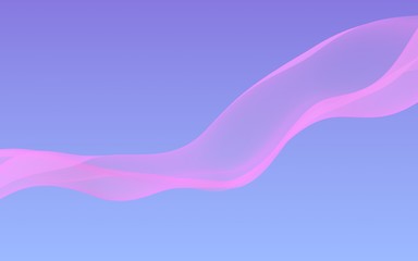 Pink wave on blue sky abstract background. Fluttering pink scarf. Waving on wind pink fabric. 3D illustration