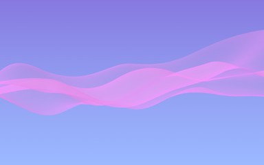 Pink wave on blue sky abstract background. Fluttering pink scarf. Waving on wind pink fabric. 3D illustration