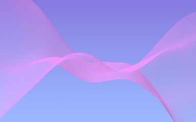 Pink wave on blue sky abstract background. Fluttering pink scarf. Waving on wind pink fabric. 3D illustration