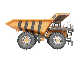 Concept orange dump truck 3D rendering on white background no shadow