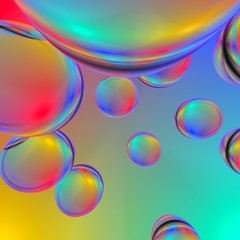 Colorful bubbles background. Fresh air, and perspective space background. Abstract 3d render illustration with vibrant rainbow colors.