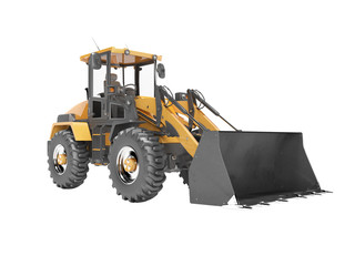 Concept excavator tractor for road works 3d render on white background no shadow