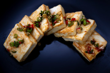 Fried Tofu with Soy Sauce and chillies which is called Dubu Jorim in Korea