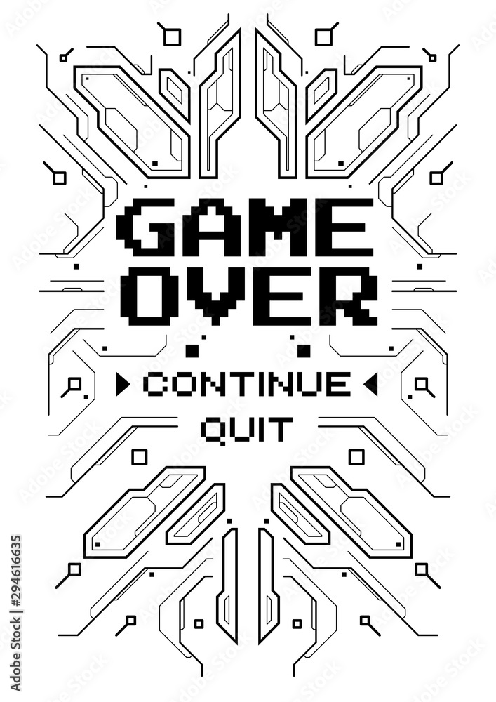 Poster futuristic poster with retro games elements. game over screen with virtual reality style. template f