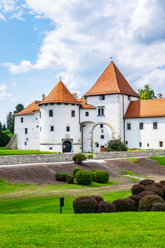 City park and old castle in Varazdin, Croatia, sunny summer day