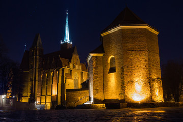 Fototapeta premium Night view of St. Martin's Church in Wroclaw. Poland