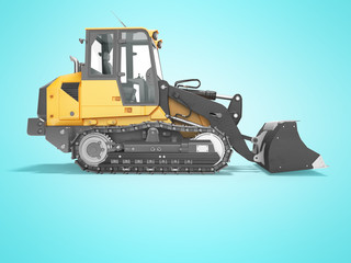 Concept crawler excavator loader 3d render on blue background with shadow