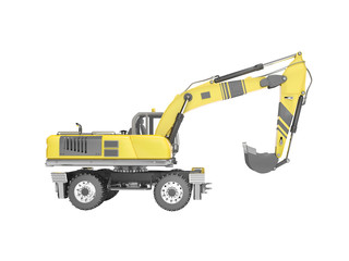Concept full wheel excavator 3d render on white background no shadow