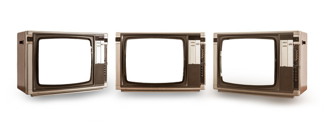 Set of retro old television isolated on white background