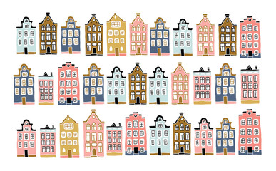 Scandinavian city landscape in hand drawn style