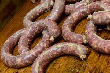 Handmade sausage preparation, Argentine tradition, Pampas, Patagonia