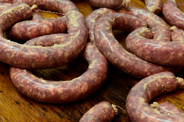 Handmade sausage preparation, Argentine tradition, Pampas, Patagonia