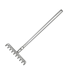 Garden rake icon, sketch style.