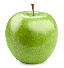 Ripe green apple isolated on white background. Apples Clipping Path.
