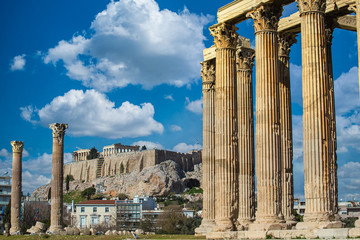 Temple of the Olympian Zeus and the Acropolis in Athens, Greece