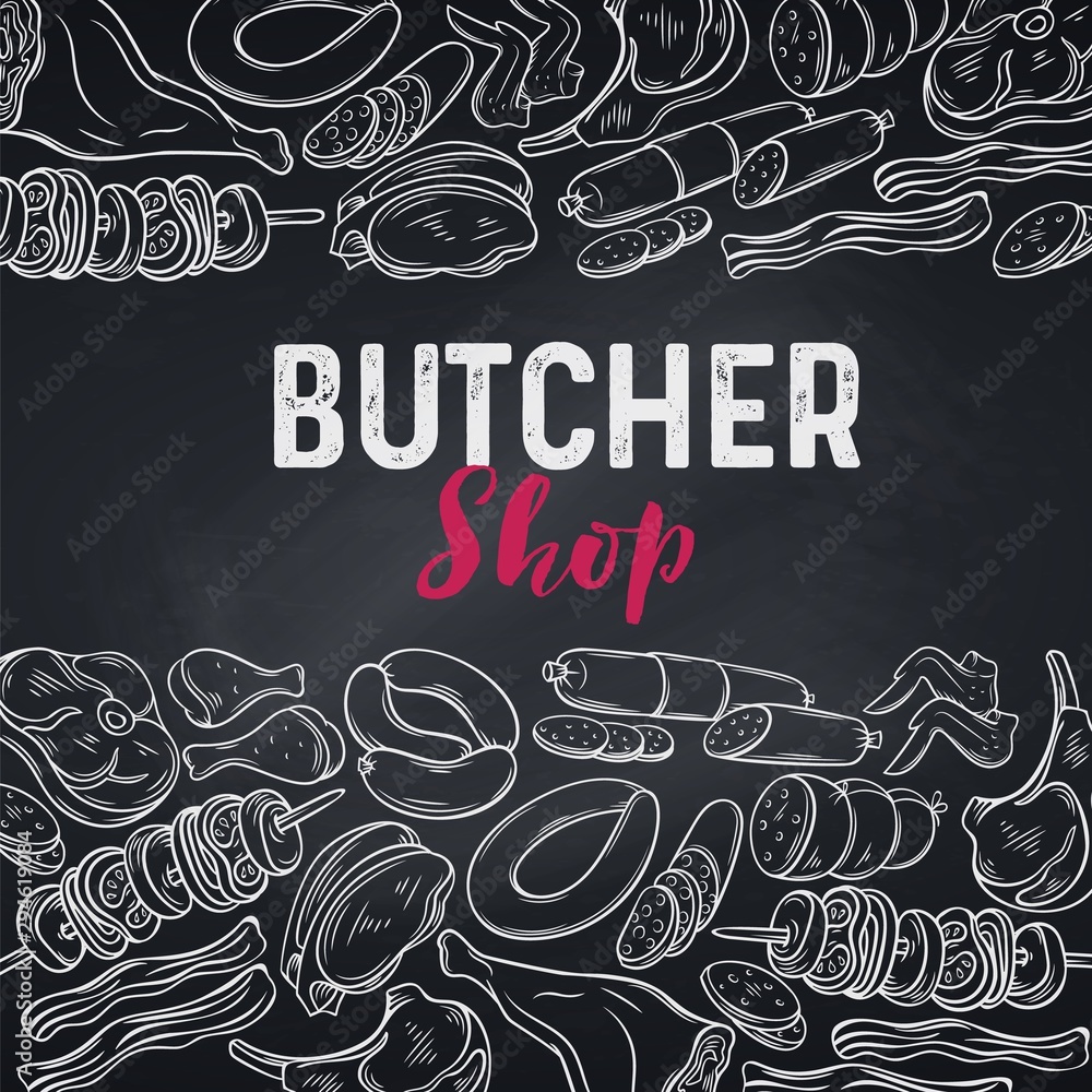 Wall mural Meat product, butcher shop poster - Wall murals