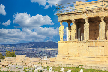 Caryatids at Erechtheum of Parthenon in Athens Greece