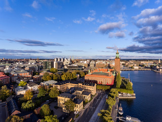 Aerial view of Stockholm City at dusk