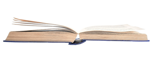 Book with opened pages, flat, isolated on white.