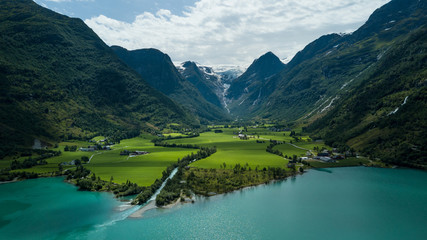 Briksdal Glacier & Olden Lake, in Olden, Hordaland og Sogn og Fjordane, Norway 2019