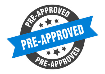 pre-approved sign. pre-approved blue-black round ribbon sticker