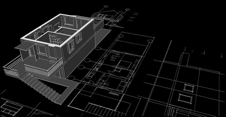 modern house sketch 3d illustration
