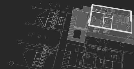modern house sketch 3d illustration