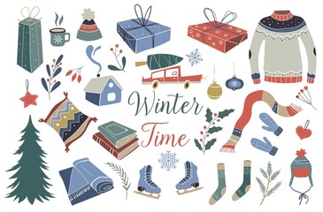 Merry Christmas collection. Scandinavian christmas design set. Vector illustration. Typography design.