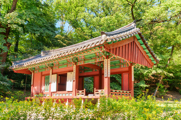 Scenic view of colorful pavilion in Huwon Secret Garden, Seoul