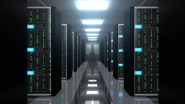 3D 4K server room - data center - storage/ hosting concept.