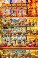Awesome view of traditional Iranian colorful souvenir tableware