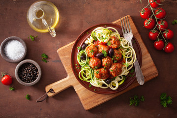 keto paleo zoodles zucchini noodles with meatballs and olives