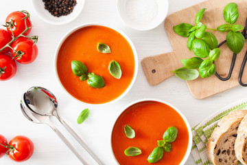 tomato soup flat lay on white backgorund