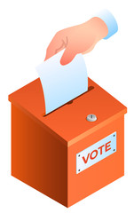 Hand puts ballot in the ballot box banner. Vector illustration