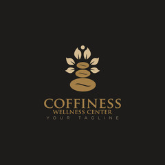 logo coffiness wellness center, with coffee as stone pile and leaf vector