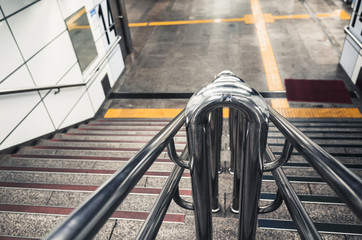 Steel railings in underground crossing