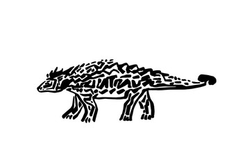 Ancient extinct jurassic hylaeosaurus dinosaur vector illustration ink painted, hand drawn grunge prehistoric reptile, black isolated silhouette on white background