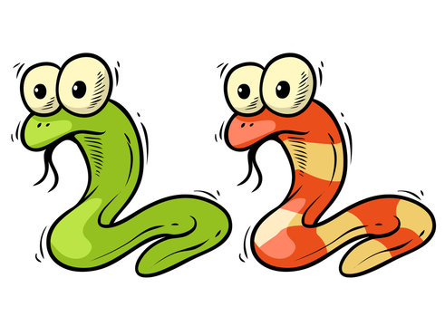 Cartoon graphic colorful hand drawn funny little snake with big eyes.  Isolated on white background. Vector icon. Stock Vector | Adobe Stock