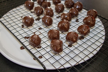 a few chocolate balls above plate