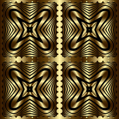 3d gold lines surface vector seamless pattern. Drapery ornamental checkered background. Striped repeat backdrop. Luxury line art tracery abstract geometric ornaments. Elegant decorative grid texture.
