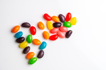 Assorted colored Jelly Beans ,candy confectionary with copy space