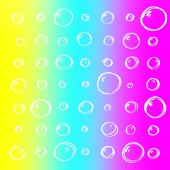Digital hand-drawn soap bubbles pattern for background, fabric, wrapping paper. stock template design. Pop colors and white draw vectors 