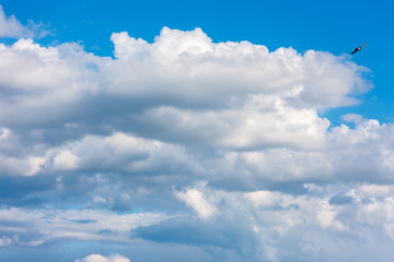 Thick clouds in the sky. Cloudy weather with clouds and clouds. On the sky clouds.