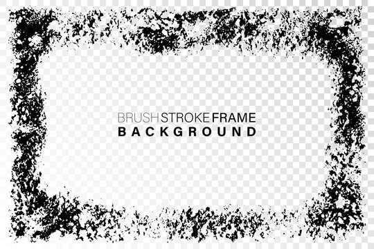 Hand drawn grunge frame rectangular shape. Black textured paint as graphic resources. Ink brush painted rectangular shape with copy space.