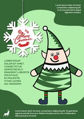 Merry Christmas greeting card or poster design with Christmas elf. Vector illustration