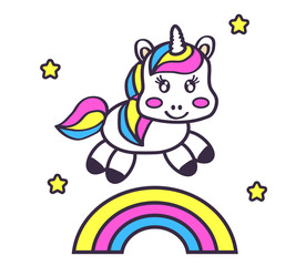 Obraz na płótnie Canvas Little unicorn on the rainbow. Vector illustration. 