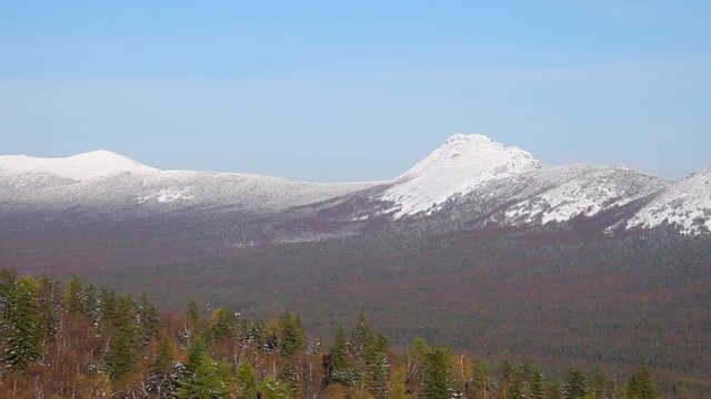 Taganay Mountain Ridge Peak Covered with Snow. Winter in Taganay National Park in the Urals, Russia